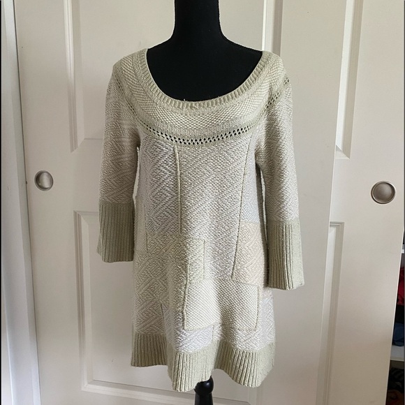 Free People Cream Patchwork Oversized Sweater Women’s Small - Picture 4 of 6